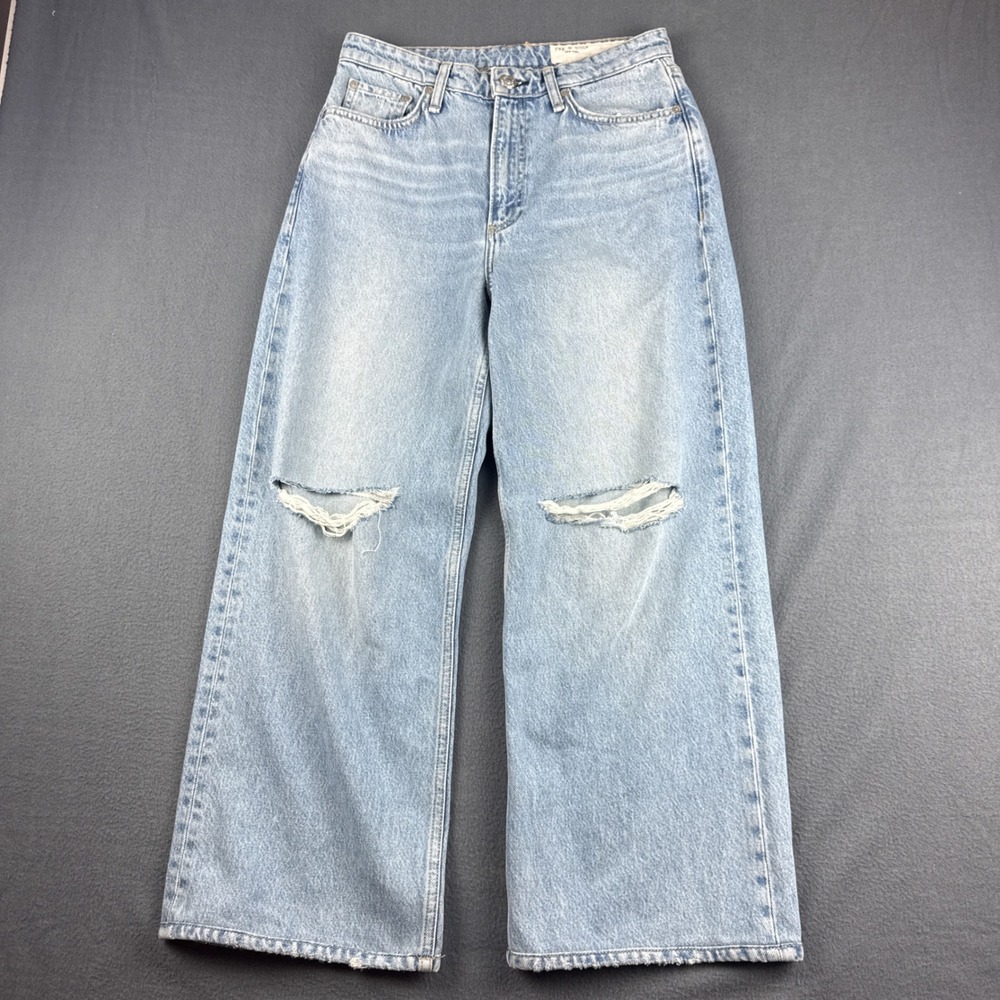 Rag & Bone Logan Jeans Women's 28 Blue Ludlow Distressed Wide Leg High Rice NYC